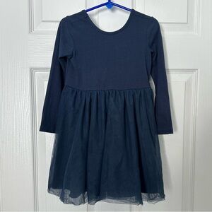 Ruffle Butts Navy Long-Sleeve Dress with Tulle Skirt
